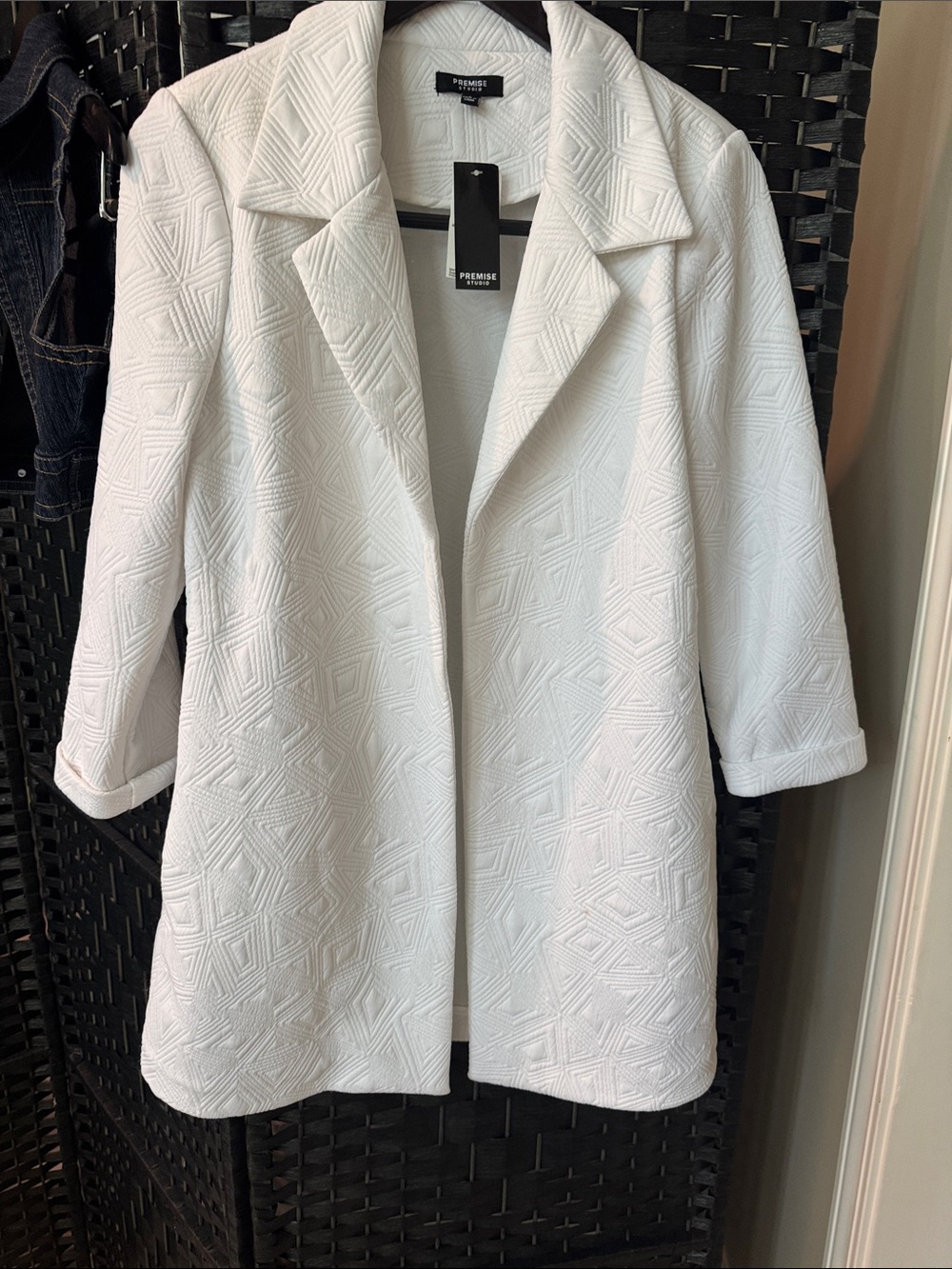 Premise White Textured Open-Front jacket/blazer/coat